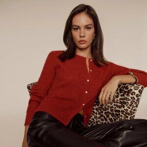 Reformation Cece Alpaca Ribbed Cardigan in Sundried Tomato